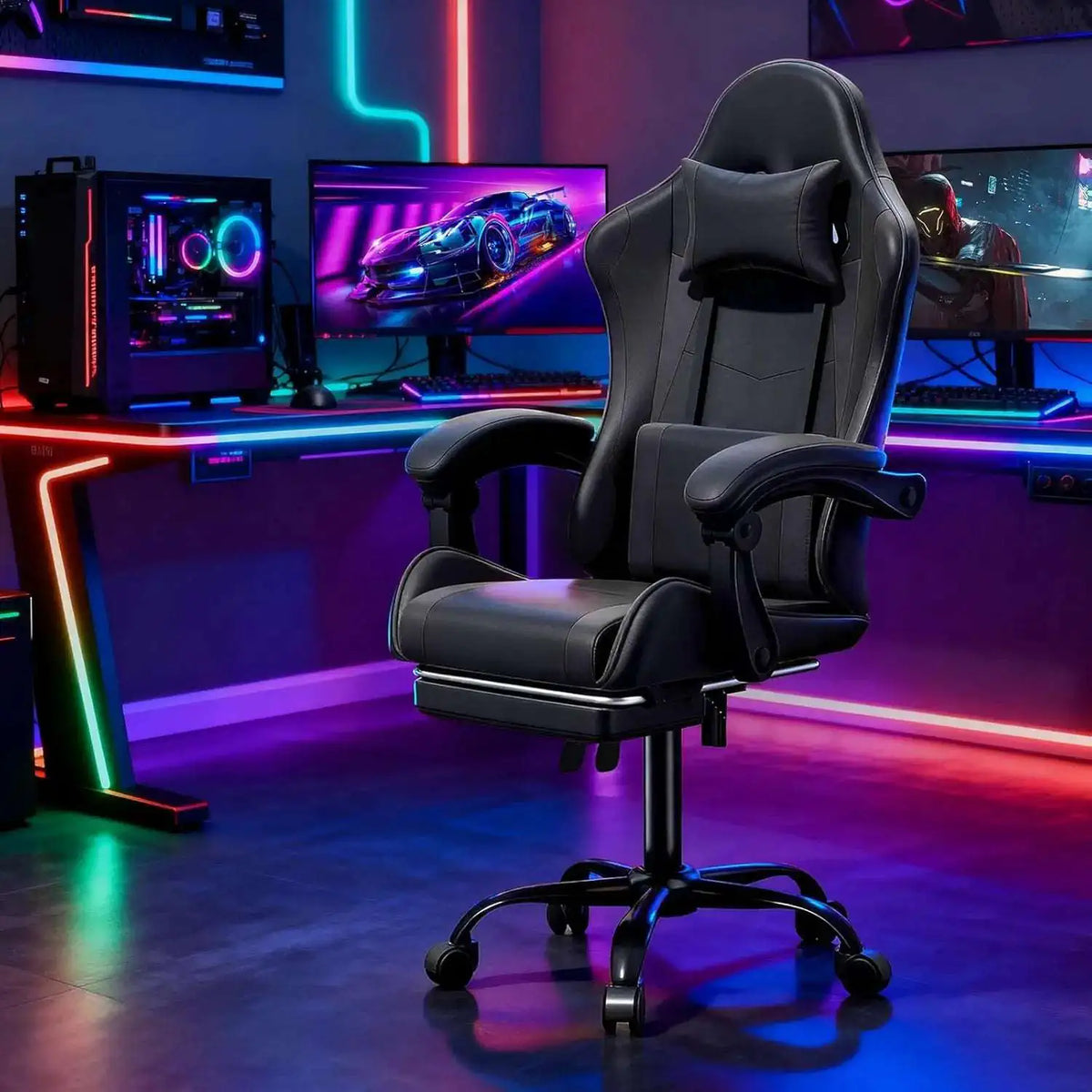 Gaming Chair for Adults, Ergonomic Computer Chair with Linkage Armrests,Height Adjustable Gamer Chair with Footrest and Headrest