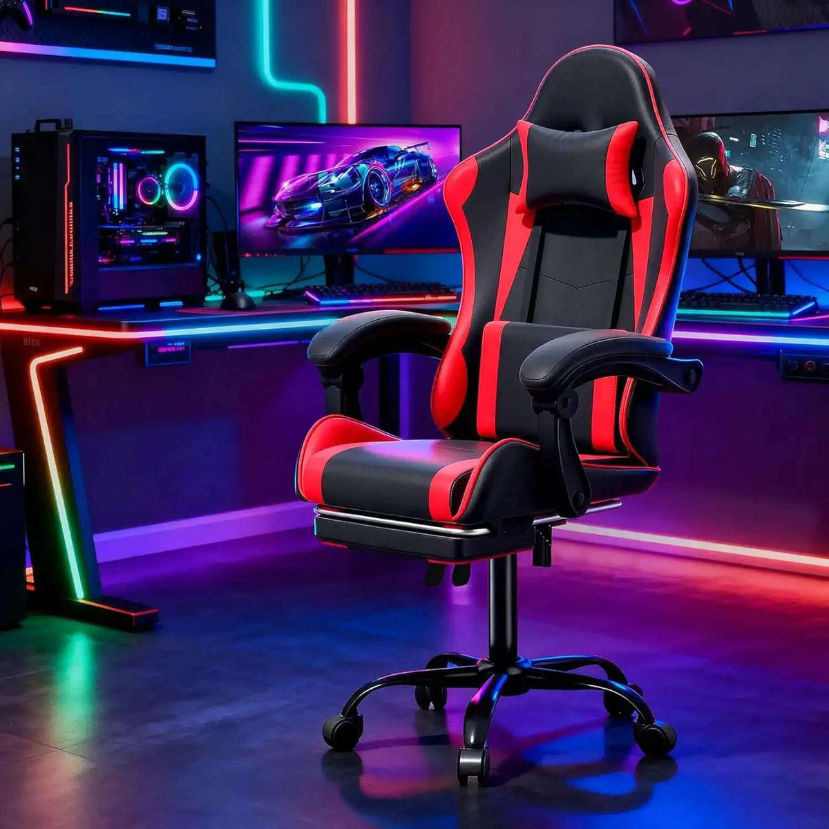 Gaming Chair for Adults, Ergonomic Computer Chair with Linkage Armrests,Height Adjustable Gamer Chair with Footrest and Headrest